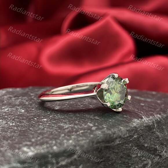 NEW Certified 2 ct. t.w. Dark Blue Green Moissanite Solitaire 6 Prong Ring - Picture 5 of 8